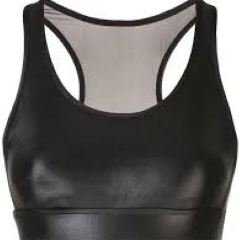 Koral Faux Leather Mesh Black Sports Bra - Picture 2 of 5